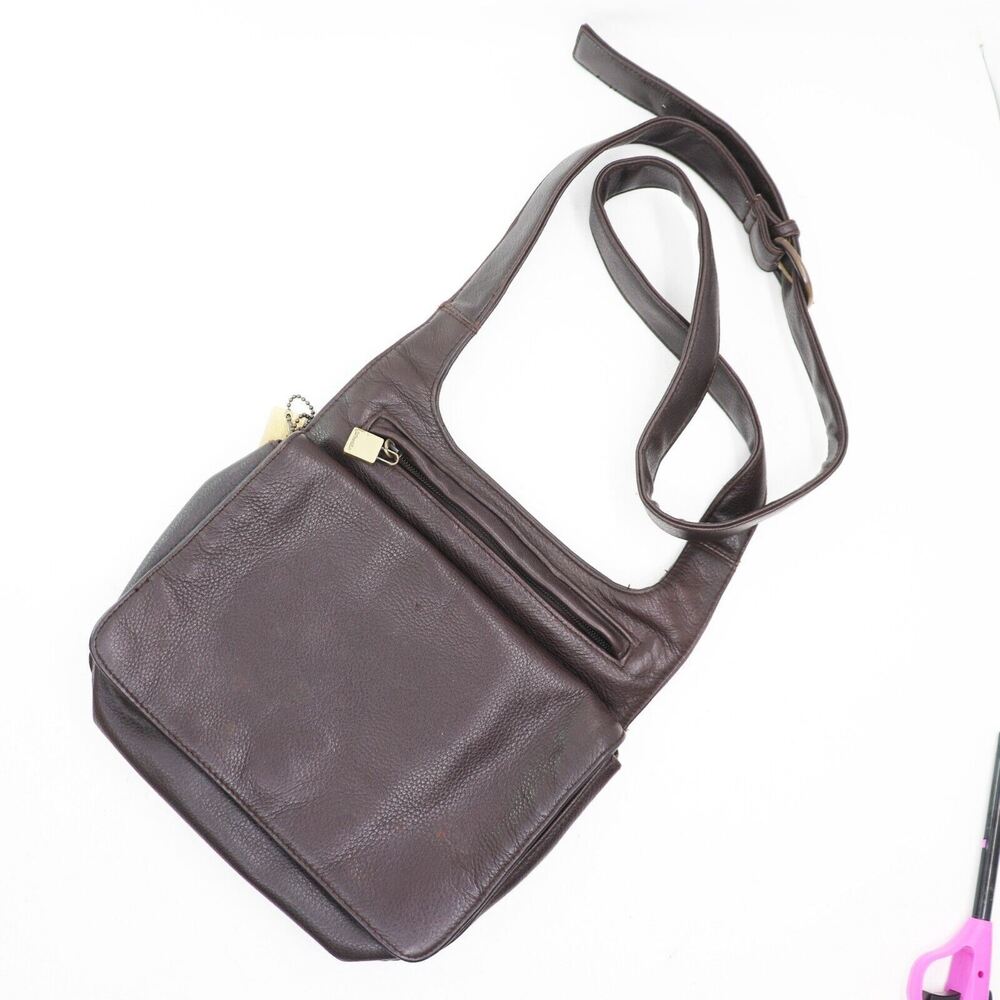St Johns Bay Handbag Women Brown Pebble Leather Flap Pockets Purse Shoulder Bag
